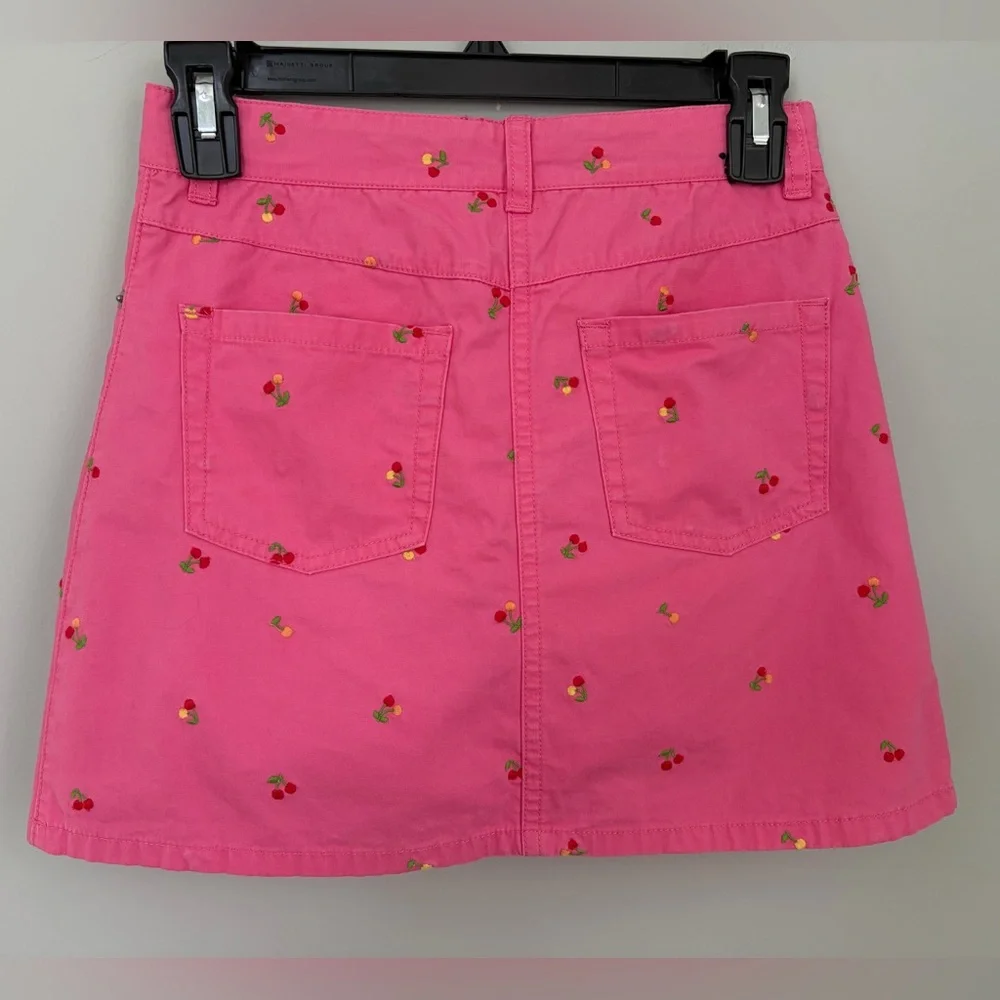 Gymboree Skort Skirt Girl's Pink A-Line Cherry Embroidery Size 12 Cotton